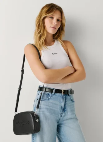 Borsa a tracolla effetto pelle con logo