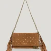 Borsa a tracolla in pelle scamosciata con frange Borsa a tracolla in pelle scamosciata con frange