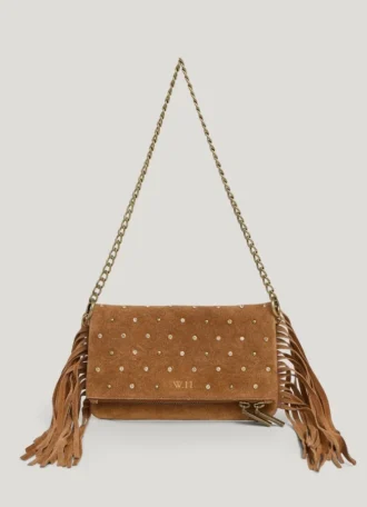 Borsa a tracolla in pelle scamosciata con frange