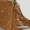 Borsa a tracolla in pelle scamosciata con frange Borsa a tracolla in pelle scamosciata con frange