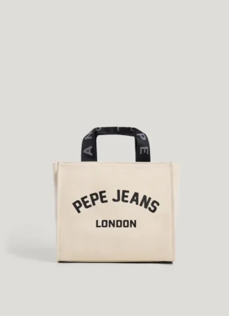 Borsa a tracolla in tela di cotone con logo stampato