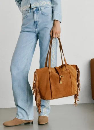 Borsa shopper in pelle scamosciata