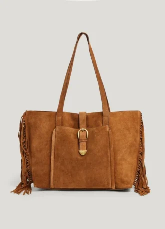 Borsa shopper in pelle scamosciata