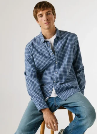 Camicia in popeline a quadri, vestibilità regolare