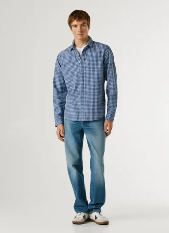 Camicia in popeline a quadri, vestibilità regolare