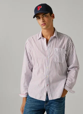 Camicia in popeline a righe, vestibilità regolare