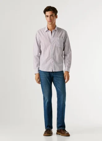 Camicia in popeline a righe, vestibilità regolare