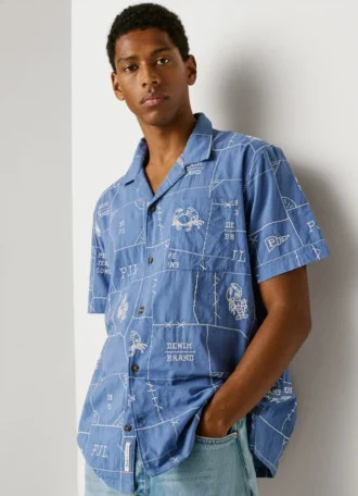 Camicia in popeline con colletto cubano