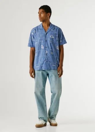 Camicia in popeline con colletto cubano