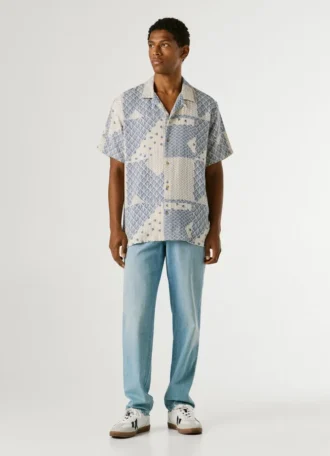 Camicia patchwork con colletto cubano
