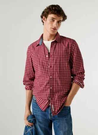 Camicia slim fit in popeline a quadri