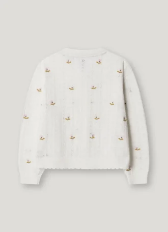 Cardigan a maglia pointelle con fiori ricamati