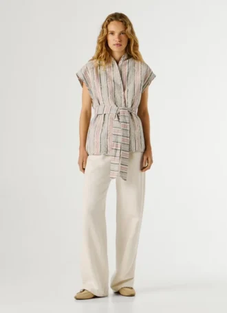 Gilet a righe con cintura