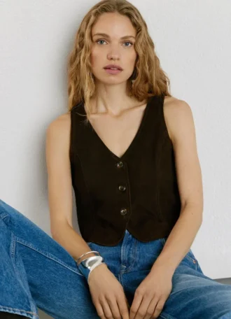 Gilet in pelle scamosciata
