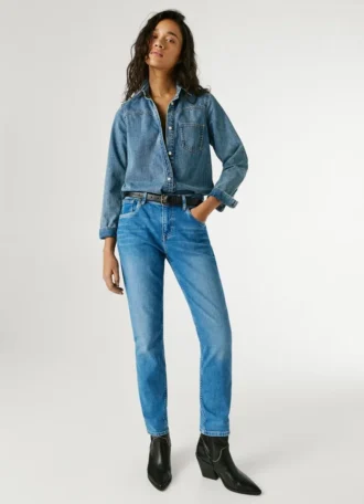 Jeans a vita alta e vestibilità affusolata – Viola