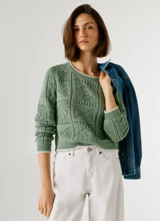 Maglione a maglia traforata con collo rotondo