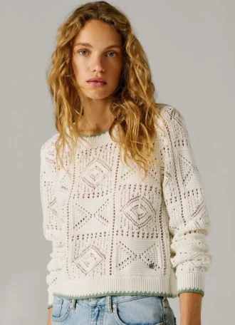 Maglione a maglia traforata con collo rotondo