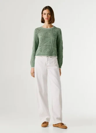 Maglione a maglia traforata con collo rotondo