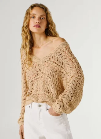 Maglione traforato con scollo a V