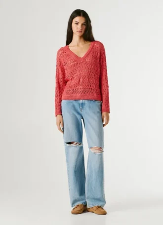 Maglione traforato con scollo a V
