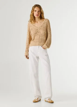 Maglione traforato con scollo a V