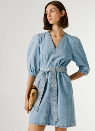Miniabito in denim con scollo a V