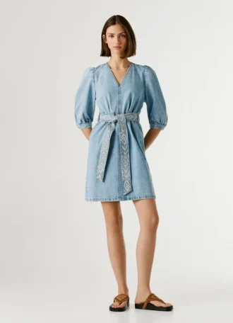 Miniabito in denim con scollo a V