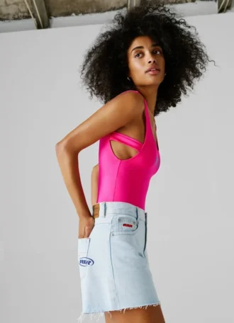 Pantaloncini A-line in denim rigido