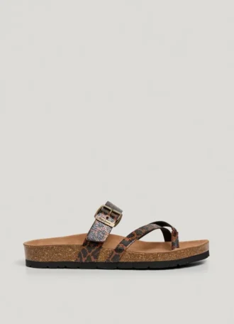 Sandali con stampa animalier e fibbia
