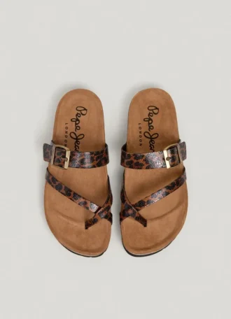 Sandali con stampa animalier e fibbia