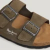 Sandali in pelle scamosciata con doppia fibbia Sandali in pelle scamosciata con doppia fibbia