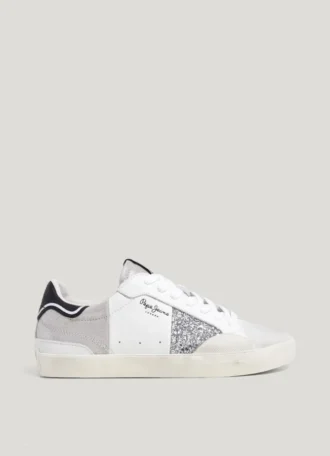 Sneakers in pelle con dettagli glitterati