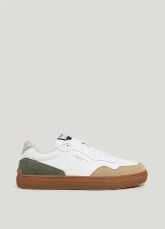 Sneakers in pelle con dettagli in pelle scamosciata