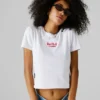 T-shirt a costine con logo ricamato T-shirt a costine con logo ricamato