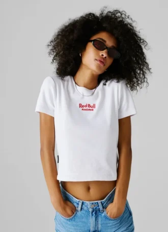 T-shirt a costine con logo ricamato
