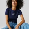 T-shirt a costine con logo ricamato T-shirt a costine con logo ricamato
