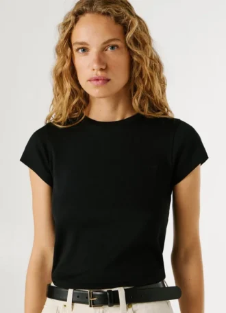 T-shirt a costine con logo ricamato