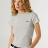 T-shirt a costine con logo ricamato T-shirt a costine con logo ricamato