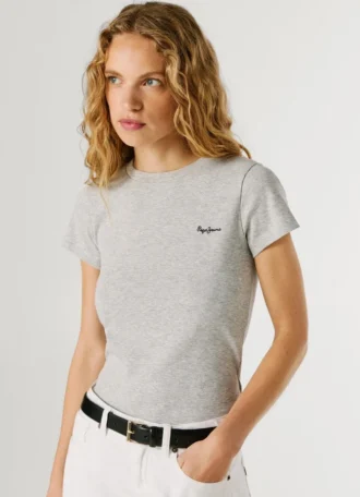 T-shirt a costine con logo ricamato