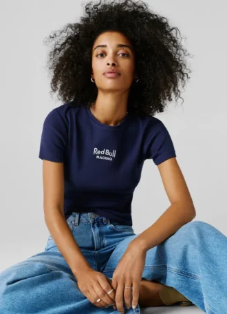 T-shirt a costine con logo ricamato