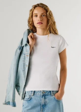 T-shirt a costine con logo ricamato