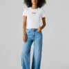 T-shirt a costine con logo ricamato T-shirt a costine con logo ricamato