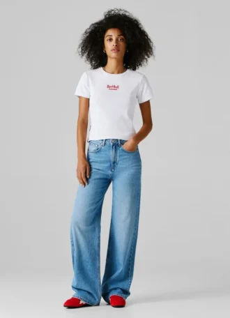 T-shirt a costine con logo ricamato
