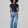 T-shirt a costine con logo ricamato T-shirt a costine con logo ricamato