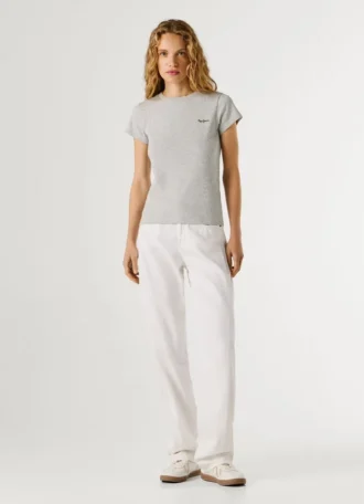 T-shirt a costine con logo ricamato