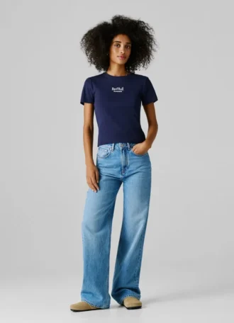 T-shirt a costine con logo ricamato