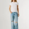 T-shirt a costine con logo ricamato