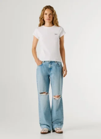 T-shirt a costine con logo ricamato