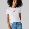 T-shirt a costine con logo ricamato T-shirt a costine con logo ricamato