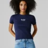 T-shirt a costine con logo ricamato T-shirt a costine con logo ricamato